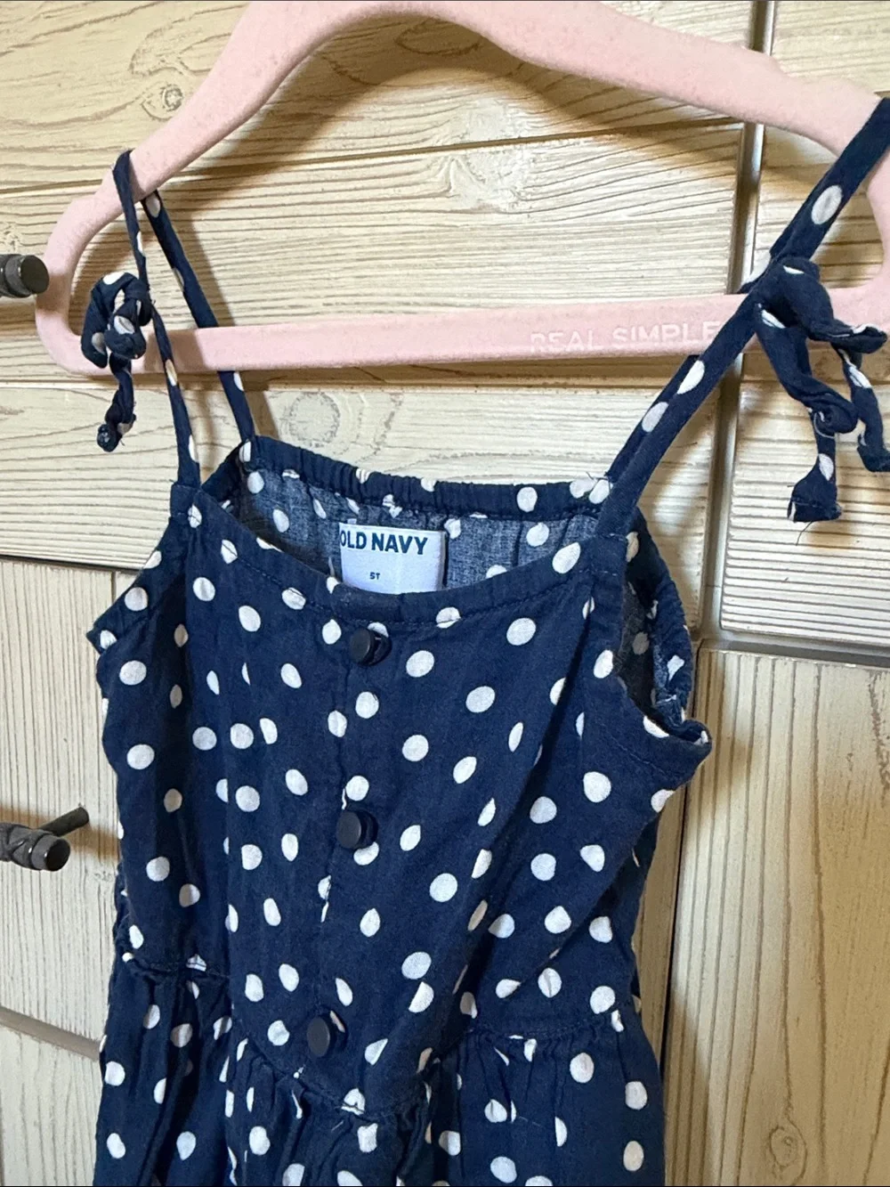 Old Navy Navy and White Polka Dot Tie-Shoulder Sundress